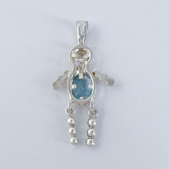 Vintage Sterling Silver 925 Blue Cubic Zirconia Boy Charm Pendant - Picture 4 of 7